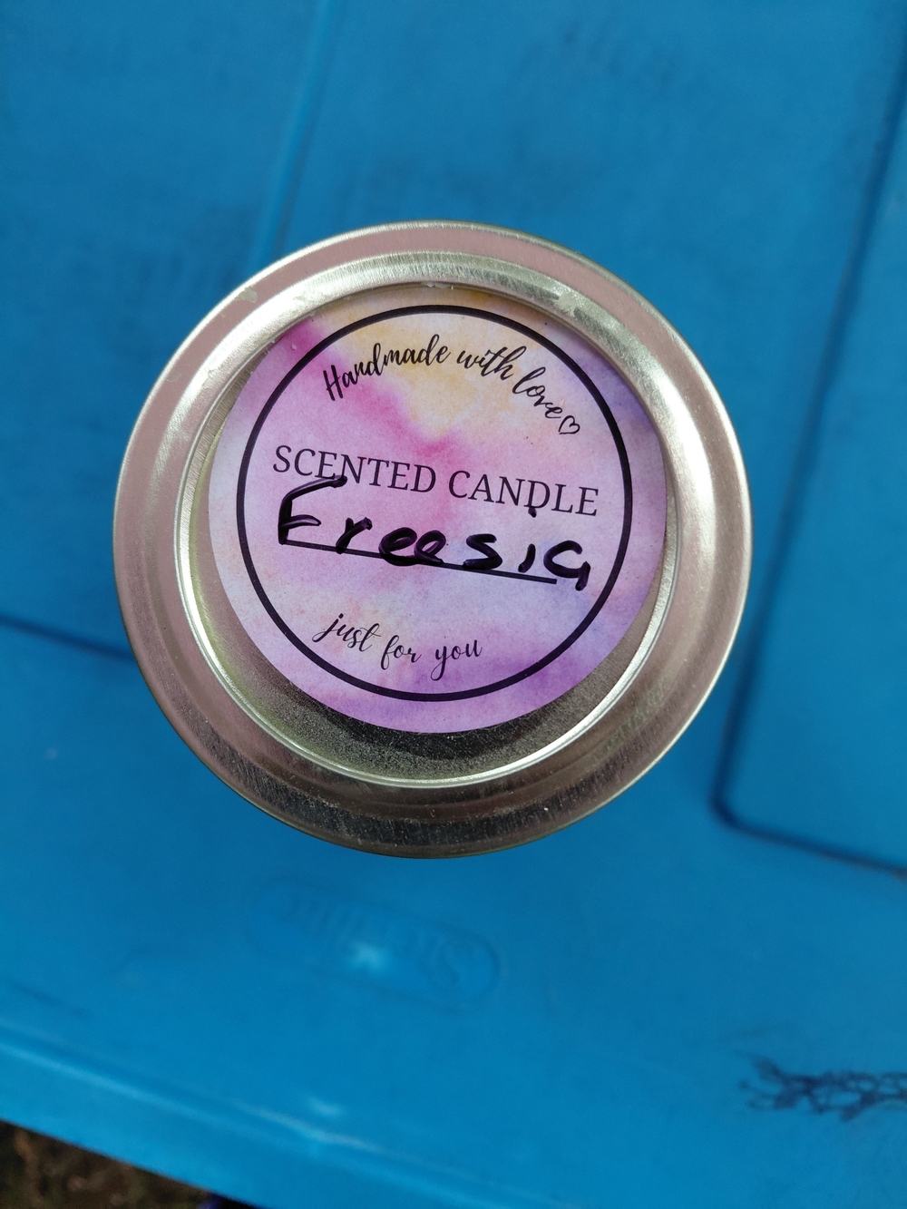 Handmade Freesia Scented Candle in Purple Tin - Gift Candle